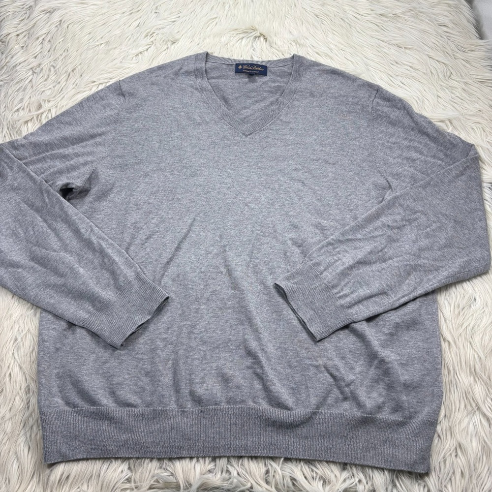 Brooks Brothers Men's XL Gray V-Neck‎ Sweater Supima Cotton Preppy Heritage